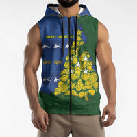 Solomon Islands Christmas Sleeveless Zip Hoodie Seashell Xmas Tree Tribal Waves DT05 - Polynesian Pride