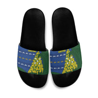 Solomon Islands Christmas Slide Sandals Seashell Xmas Tree Tribal Waves DT05 Navy - Polynesian Pride