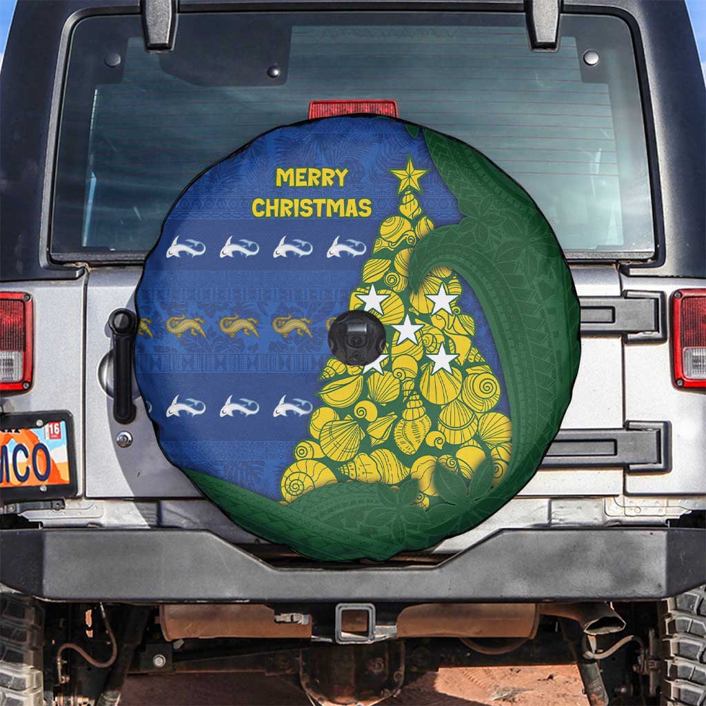Solomon Islands Christmas Spare Tire Cover Seashell Xmas Tree Tribal Waves - Polynesian Pride