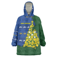 Solomon Islands Christmas Wearable Blanket Hoodie Seashell Xmas Tree Tribal Waves DT05 One Size Navy - Polynesian Pride