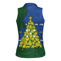 Solomon Islands Christmas Women Sleeveless Polo Shirt Seashell Xmas Tree Tribal Waves DT05 - Polynesian Pride