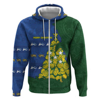 Solomon Islands Christmas Zip Hoodie Seashell Xmas Tree Tribal Waves DT05 Zip Hoodie Navy - Polynesian Pride