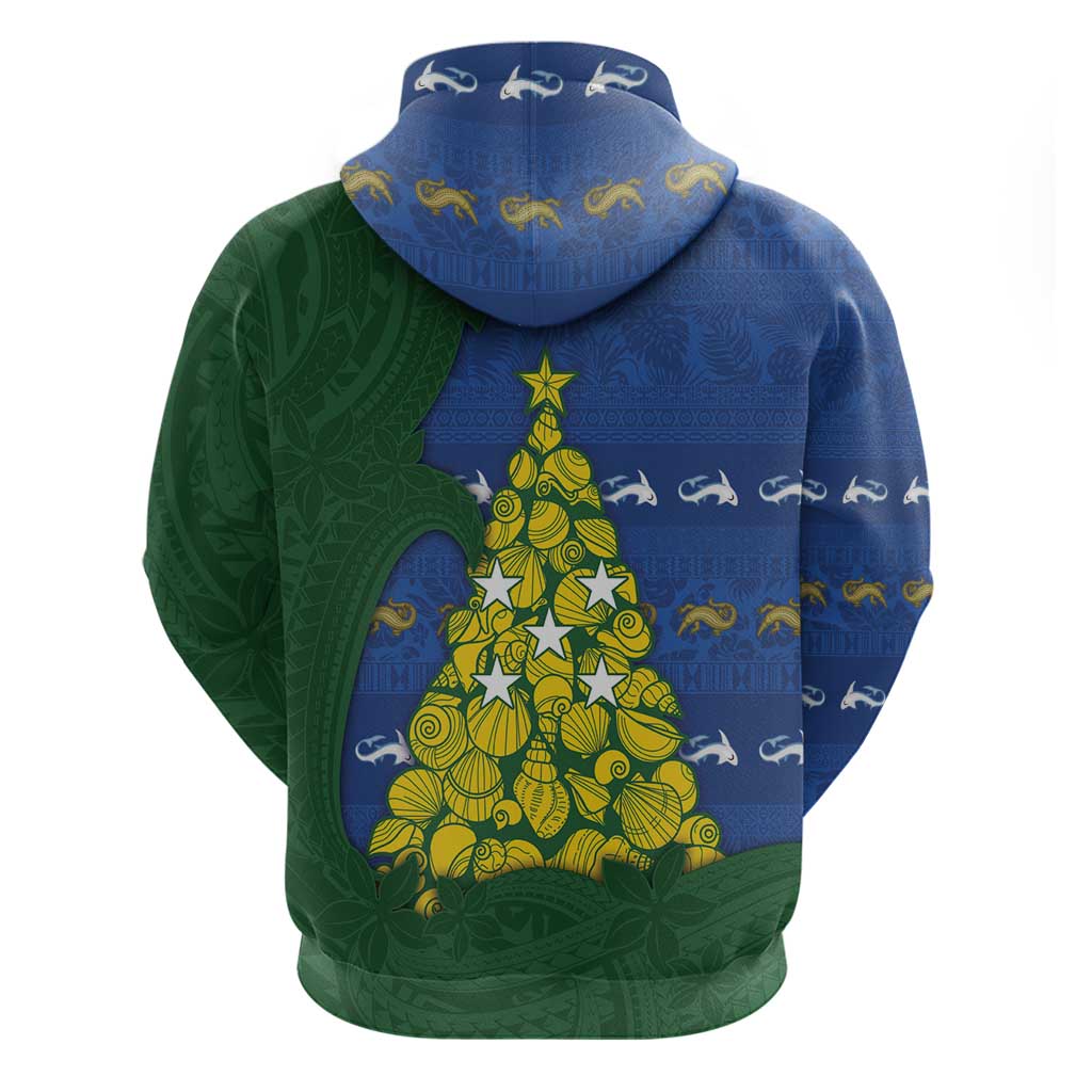 Solomon Islands Christmas Zip Hoodie Seashell Xmas Tree Tribal Waves DT05 - Polynesian Pride