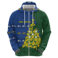 Solomon Islands Christmas Zip Hoodie Seashell Xmas Tree Tribal Waves DT05 - Polynesian Pride