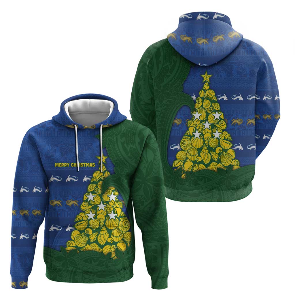 Solomon Islands Christmas Zip Hoodie Seashell Xmas Tree Tribal Waves DT05 - Polynesian Pride