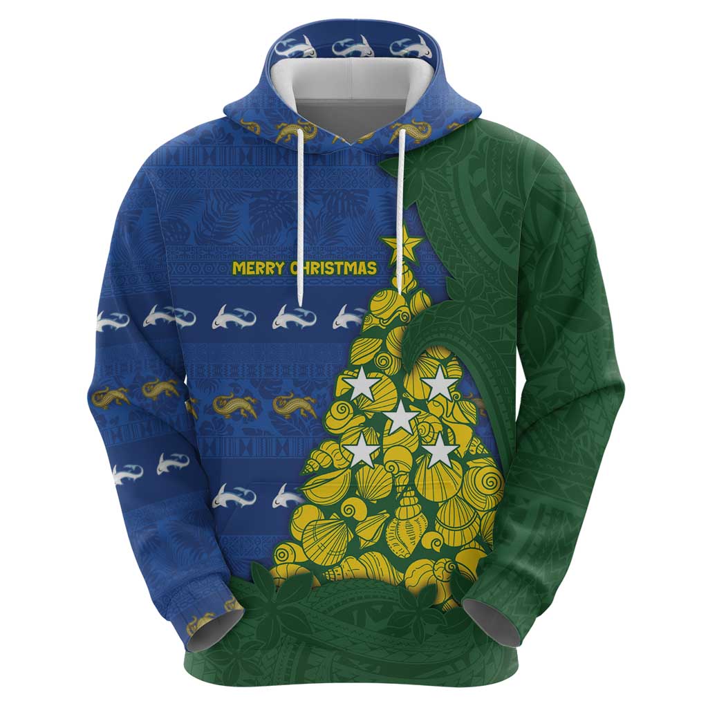Solomon Islands Christmas Zip Hoodie Seashell Xmas Tree Tribal Waves DT05 - Polynesian Pride
