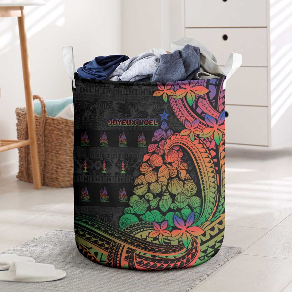New Caledonia Christmas Laundry Basket Seashell Xmas Tree Tribal Waves DT05 Black - Polynesian Pride
