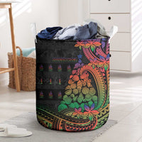 New Caledonia Christmas Laundry Basket Seashell Xmas Tree Tribal Waves DT05 Black - Polynesian Pride