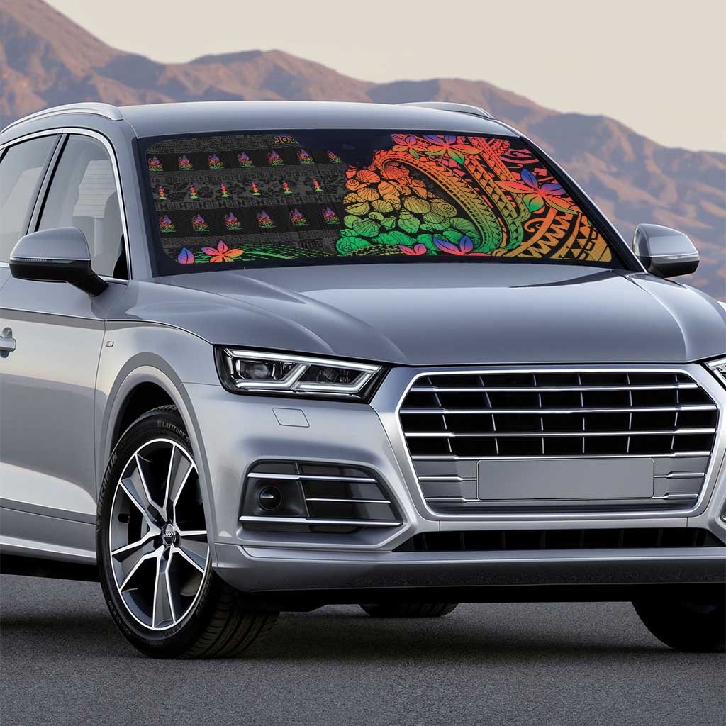 New Caledonia Christmas Auto Sun Shade Seashell Xmas Tree Tribal Waves - Polynesian Pride