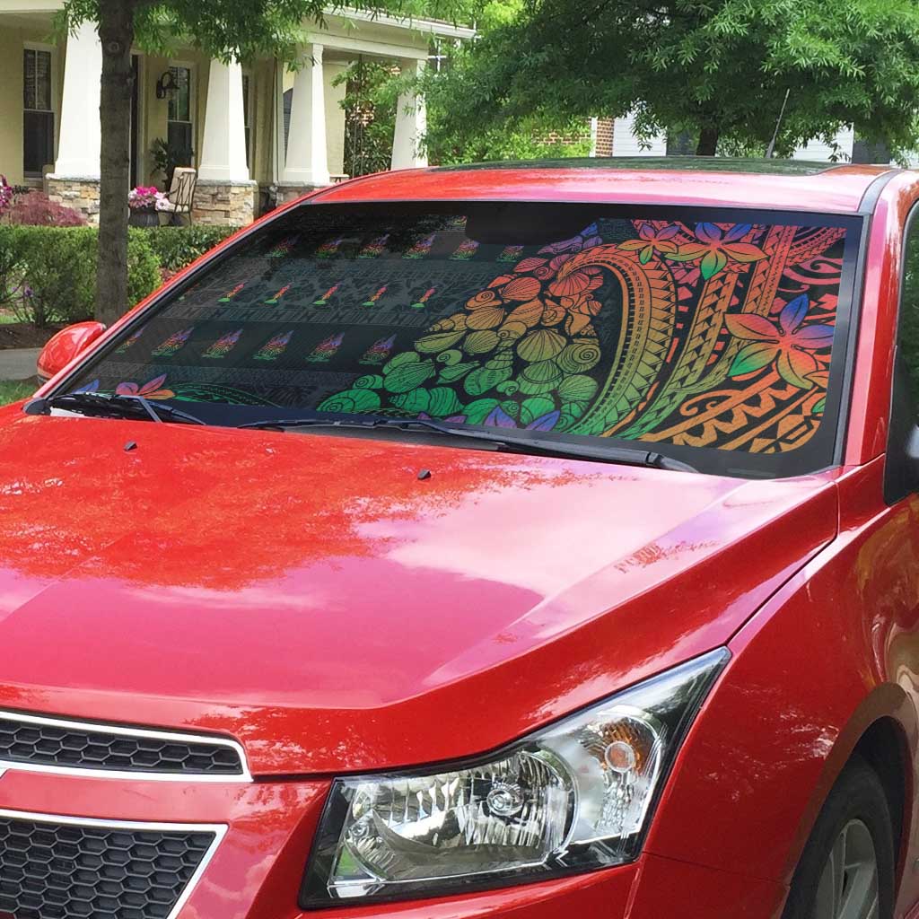 New Caledonia Christmas Auto Sun Shade Seashell Xmas Tree Tribal Waves - Polynesian Pride