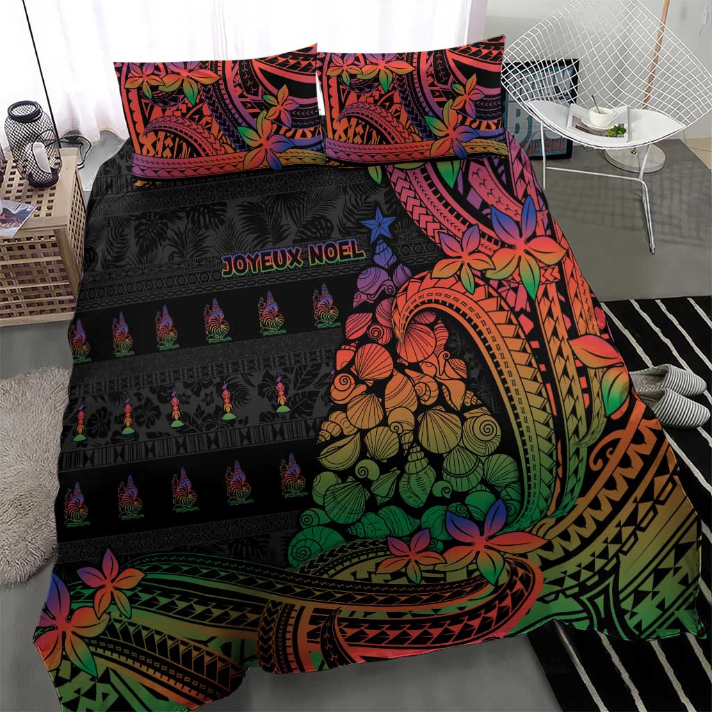 New Caledonia Christmas Bedding Set Seashell Xmas Tree Tribal Waves - Polynesian Pride