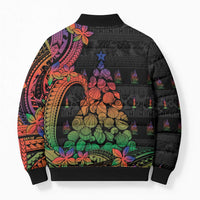 New Caledonia Christmas Bomber Puffer Jacket Seashell Xmas Tree Tribal Waves DT05 - Polynesian Pride