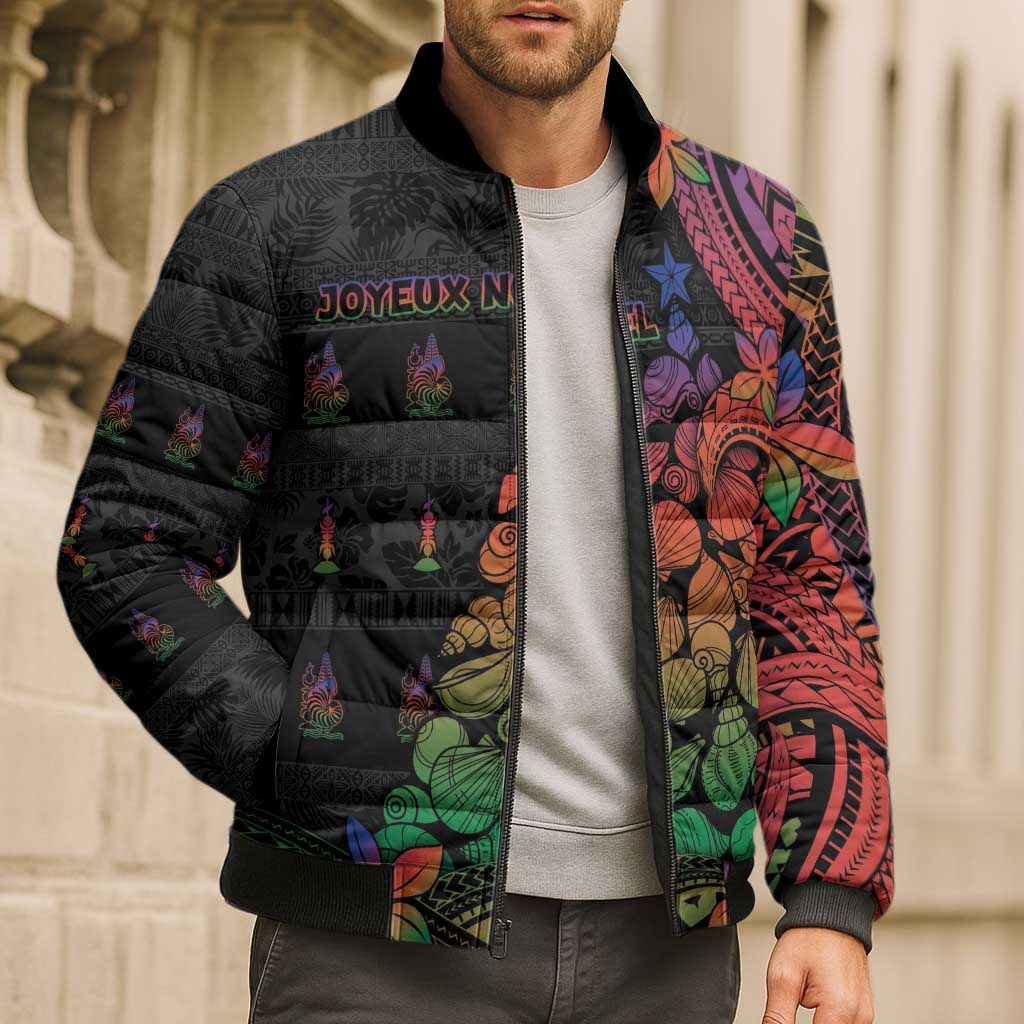 New Caledonia Christmas Bomber Puffer Jacket Seashell Xmas Tree Tribal Waves DT05 - Polynesian Pride