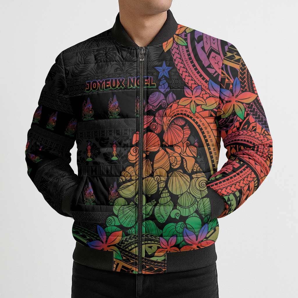 New Caledonia Christmas Bomber Puffer Jacket Seashell Xmas Tree Tribal Waves DT05 - Polynesian Pride