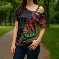 New Caledonia Christmas Cross Shoulder Shirt Seashell Xmas Tree Tribal Waves DT05 - Polynesian Pride
