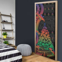 New Caledonia Christmas Door Cover Seashell Xmas Tree Tribal Waves - Polynesian Pride