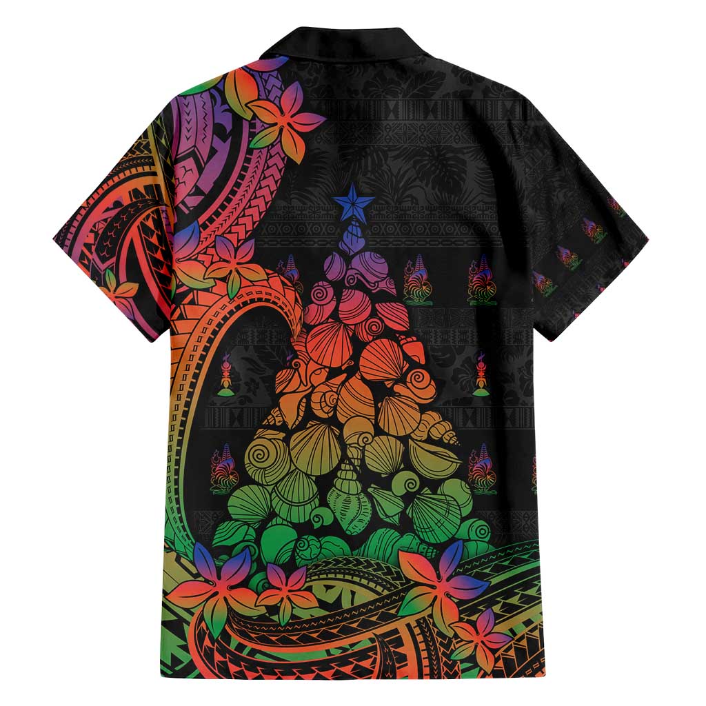 New Caledonia Christmas Family Matching Off Shoulder Short Dress and Hawaiian Shirt Seashell Xmas Tree Tribal Waves - Polynesian Pride