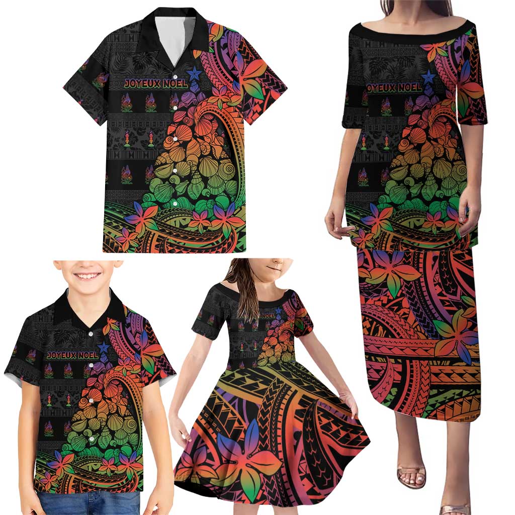 New Caledonia Christmas Family Matching Puletasi and Hawaiian Shirt Seashell Xmas Tree Tribal Waves DT05 - Polynesian Pride