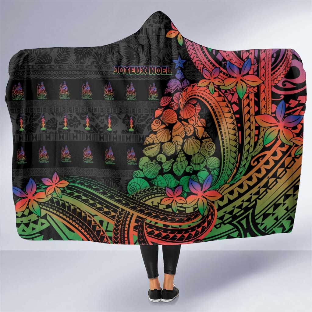 New Caledonia Christmas Hooded Blanket Seashell Xmas Tree Tribal Waves DT05 One Size Black - Polynesian Pride