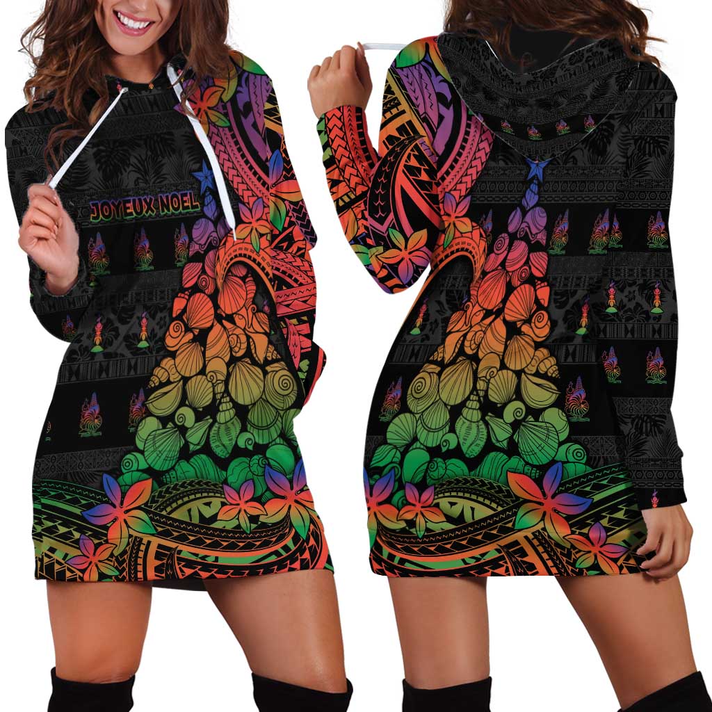 New Caledonia Christmas Hoodie Dress Seashell Xmas Tree Tribal Waves - Polynesian Pride