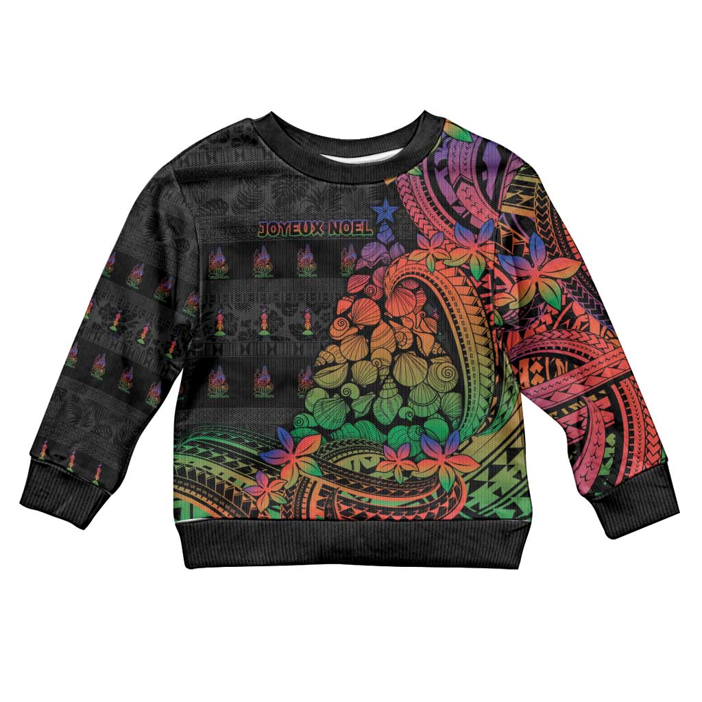 New Caledonia Christmas Kid Ugly Christmas Sweater Seashell Xmas Tree Tribal Waves DT05 Kid Black - Polynesian Pride