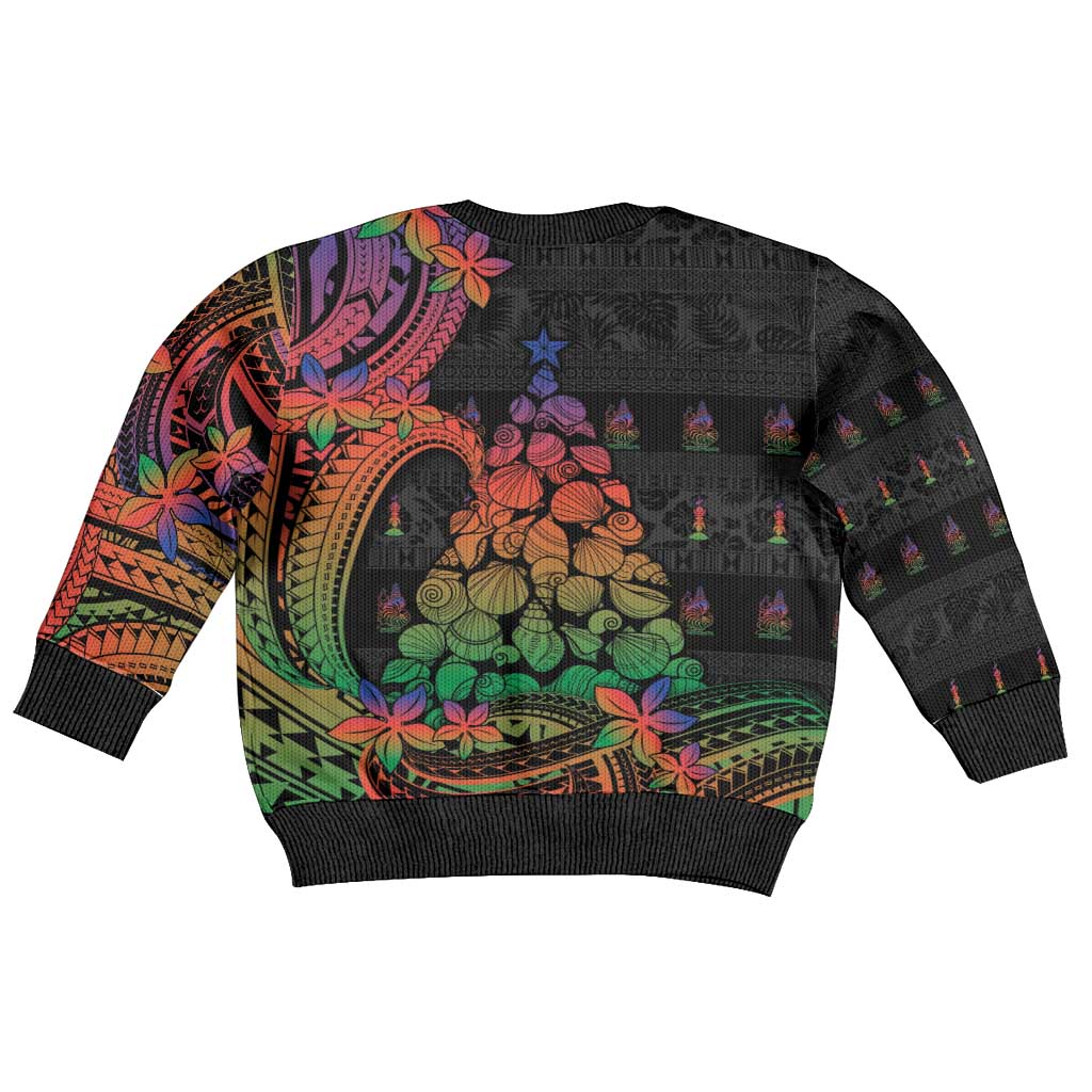 New Caledonia Christmas Kid Ugly Christmas Sweater Seashell Xmas Tree Tribal Waves DT05 - Polynesian Pride