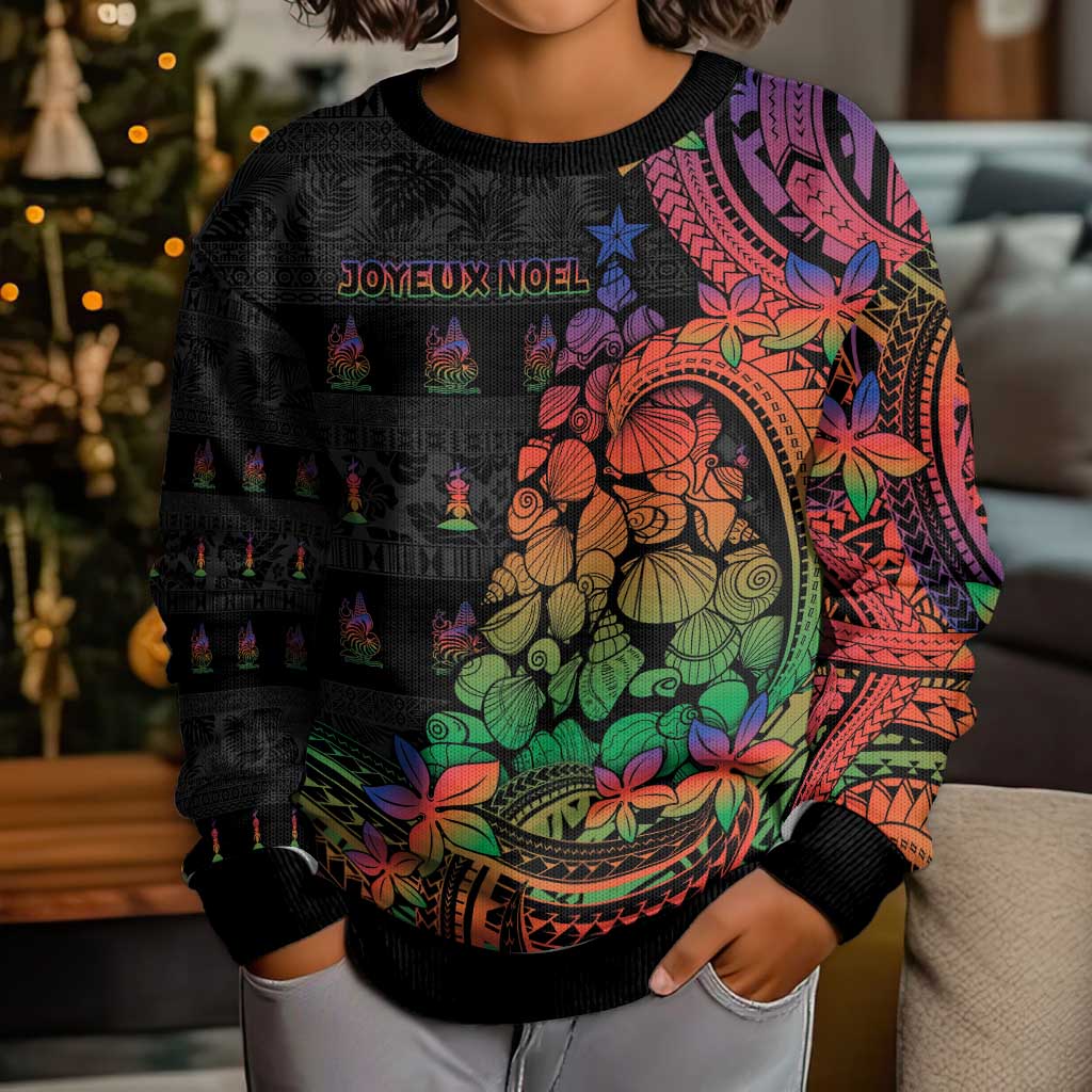 New Caledonia Christmas Kid Ugly Christmas Sweater Seashell Xmas Tree Tribal Waves DT05 - Polynesian Pride