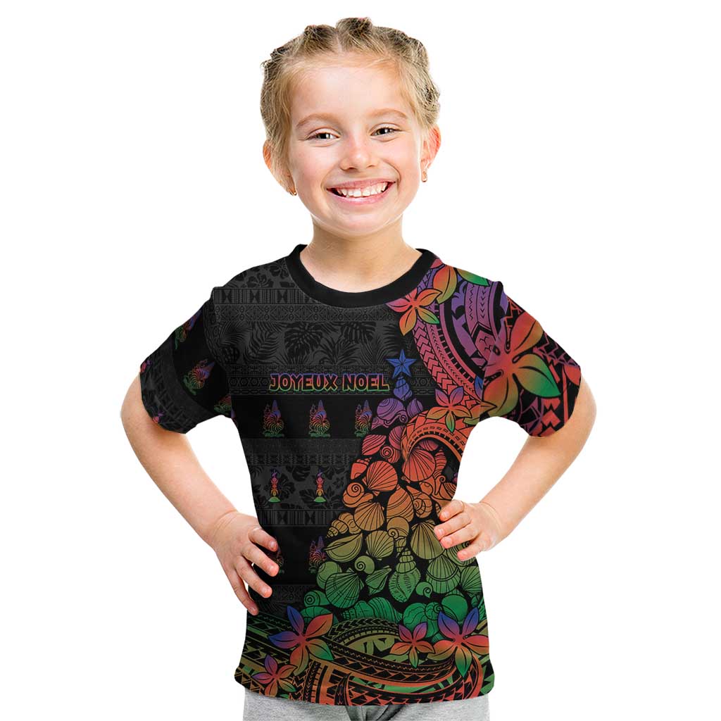 New Caledonia Christmas Kid T Shirt Seashell Xmas Tree Tribal Waves DT05 Black - Polynesian Pride