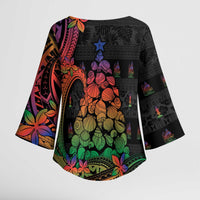New Caledonia Christmas Kimono Sleeve Blouse Seashell Xmas Tree Tribal Waves DT05 - Polynesian Pride