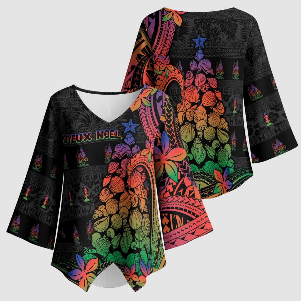 New Caledonia Christmas Kimono Sleeve Blouse Seashell Xmas Tree Tribal Waves DT05 - Polynesian Pride