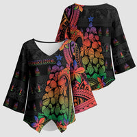 New Caledonia Christmas Kimono Sleeve Blouse Seashell Xmas Tree Tribal Waves DT05 - Polynesian Pride