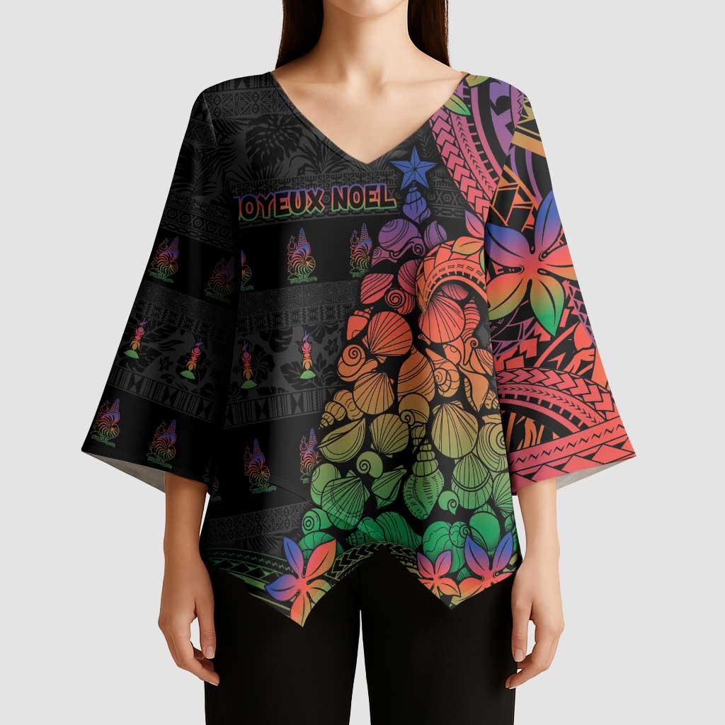 New Caledonia Christmas Kimono Sleeve Blouse Seashell Xmas Tree Tribal Waves DT05 - Polynesian Pride