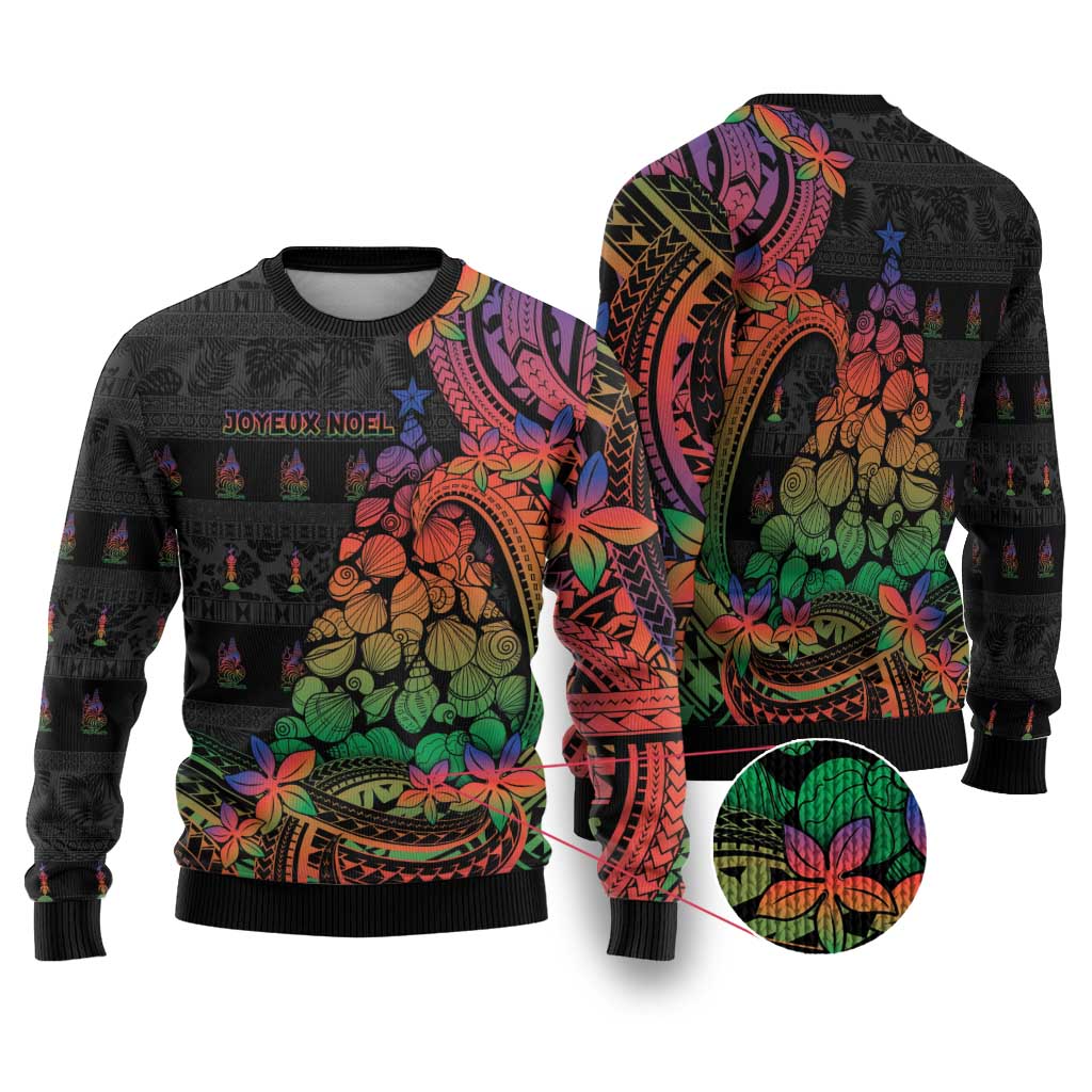 New Caledonia Christmas Ugly Christmas Sweater Seashell Xmas Tree Tribal Waves - Polynesian Pride