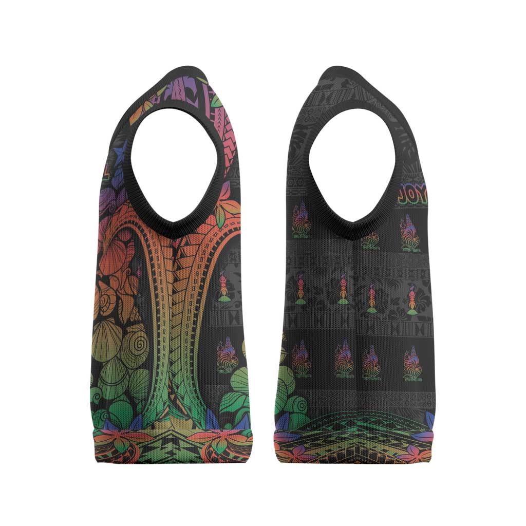 New Caledonia Christmas Knitted V-Neck Vest Seashell Xmas Tree Tribal Waves DT05 - Polynesian Pride