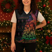 New Caledonia Christmas Knitted V-Neck Vest Seashell Xmas Tree Tribal Waves DT05 - Polynesian Pride