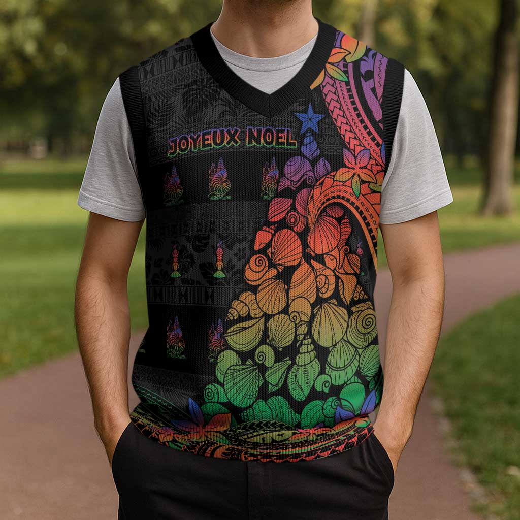 New Caledonia Christmas Knitted V-Neck Vest Seashell Xmas Tree Tribal Waves DT05 - Polynesian Pride