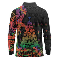 New Caledonia Christmas Long Sleeve Polo Shirt Seashell Xmas Tree Tribal Waves DT05 - Polynesian Pride