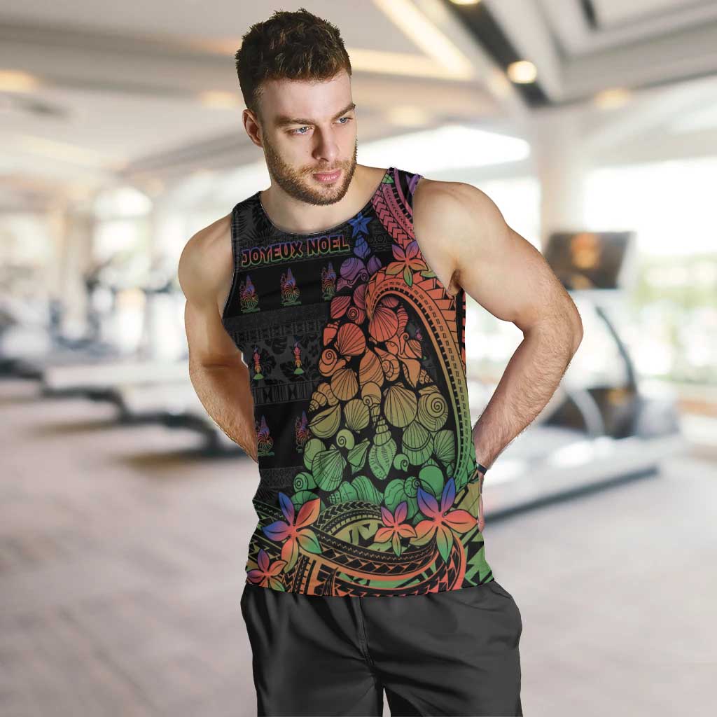 New Caledonia Christmas Men Tank Top Seashell Xmas Tree Tribal Waves DT05 Black - Polynesian Pride