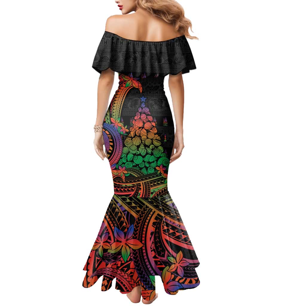 New Caledonia Christmas Mermaid Dress Seashell Xmas Tree Tribal Waves DT05 - Polynesian Pride