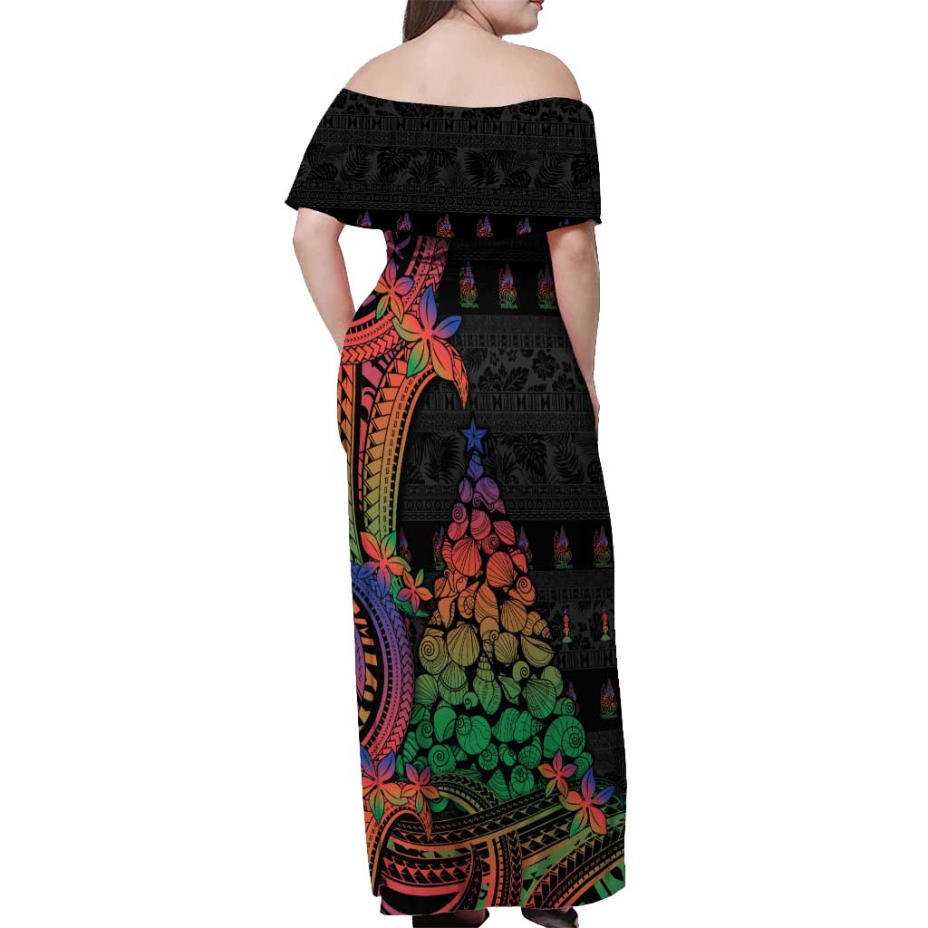 New Caledonia Christmas Off Shoulder Maxi Dress Seashell Xmas Tree Tribal Waves DT05 - Polynesian Pride