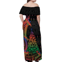 New Caledonia Christmas Off Shoulder Maxi Dress Seashell Xmas Tree Tribal Waves DT05 - Polynesian Pride