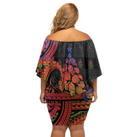New Caledonia Christmas Off Shoulder Short Dress Seashell Xmas Tree Tribal Waves - Polynesian Pride