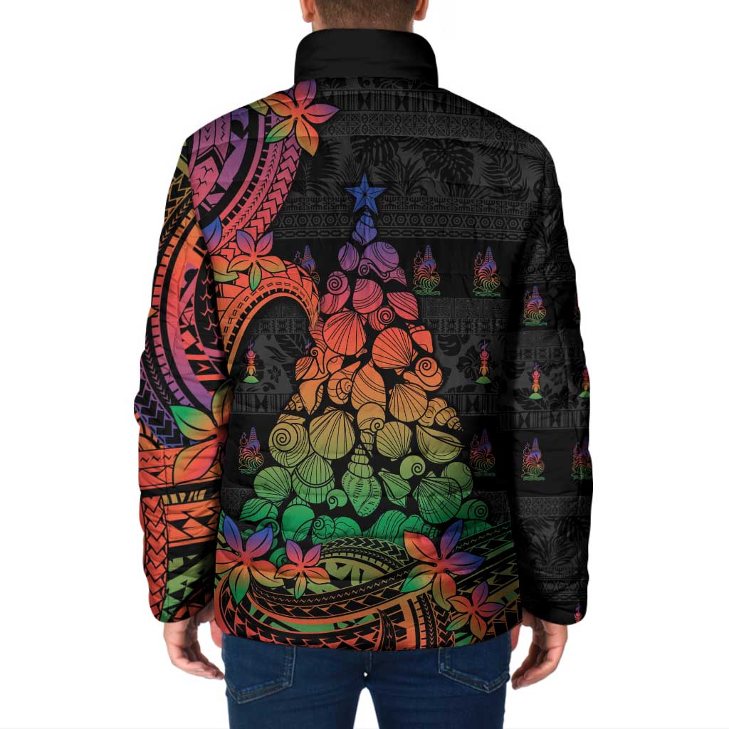 New Caledonia Christmas Padded Jacket Seashell Xmas Tree Tribal Waves DT05 - Polynesian Pride