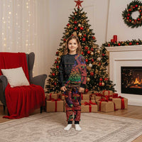 New Caledonia Christmas Pajama Set Seashell Xmas Tree Tribal Waves DT05 Kid Black - Polynesian Pride