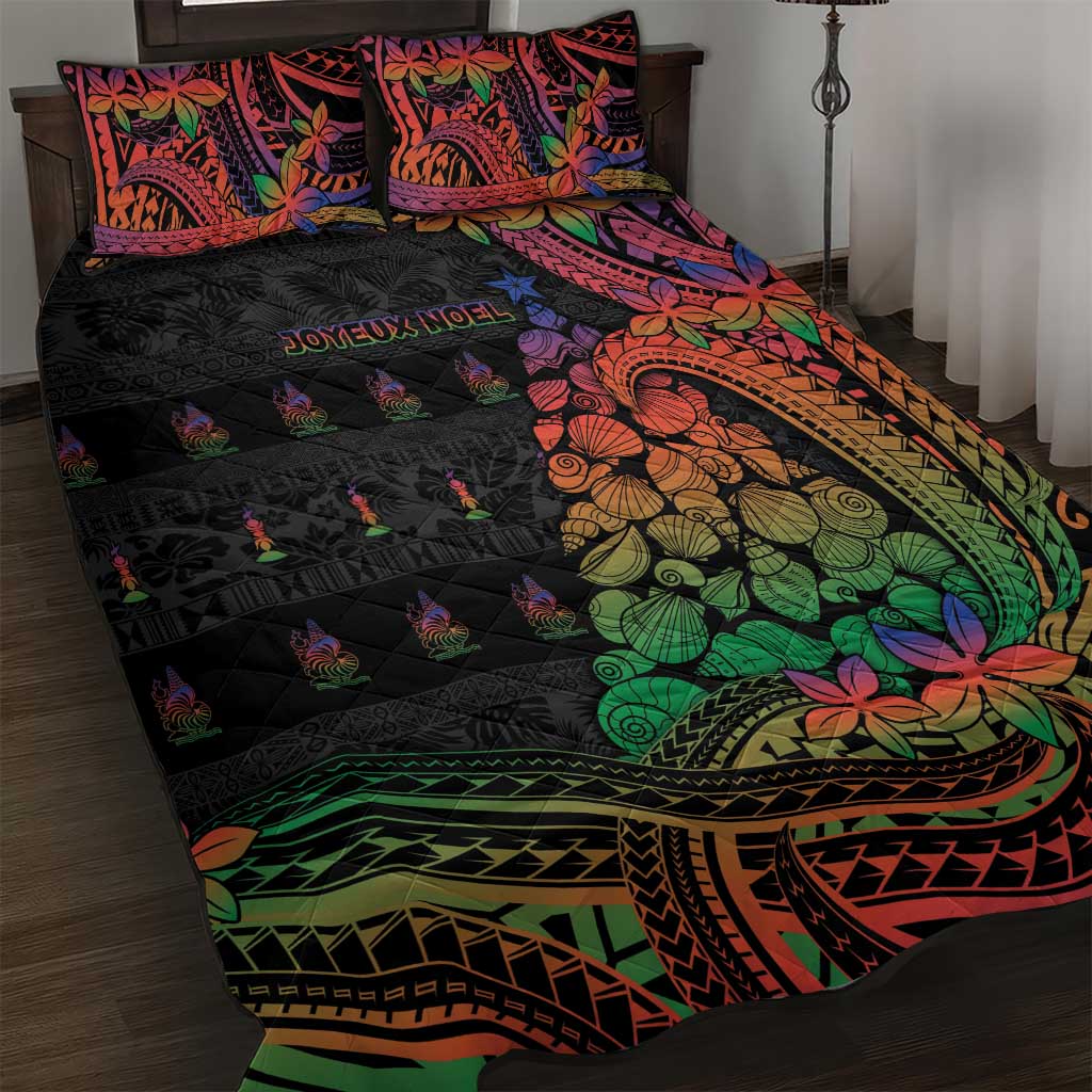 New Caledonia Christmas Quilt Bed Set Seashell Xmas Tree Tribal Waves - Polynesian Pride