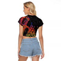 New Caledonia Christmas Raglan Cropped T Shirt Seashell Xmas Tree Tribal Waves DT05 - Polynesian Pride