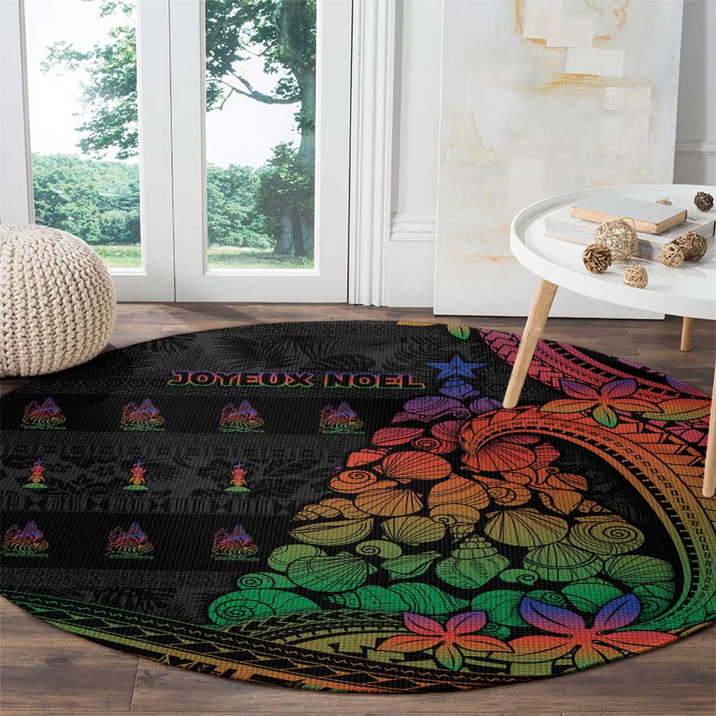New Caledonia Christmas Round Carpet Seashell Xmas Tree Tribal Waves - Polynesian Pride