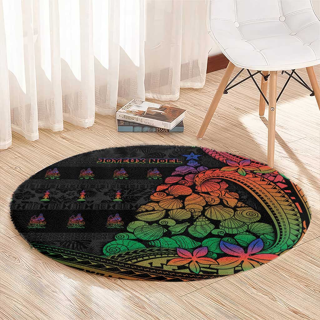 New Caledonia Christmas Round Carpet Seashell Xmas Tree Tribal Waves - Polynesian Pride