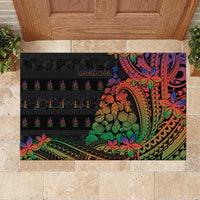 New Caledonia Christmas Rubber Doormat Seashell Xmas Tree Tribal Waves DT05 Black - Polynesian Pride