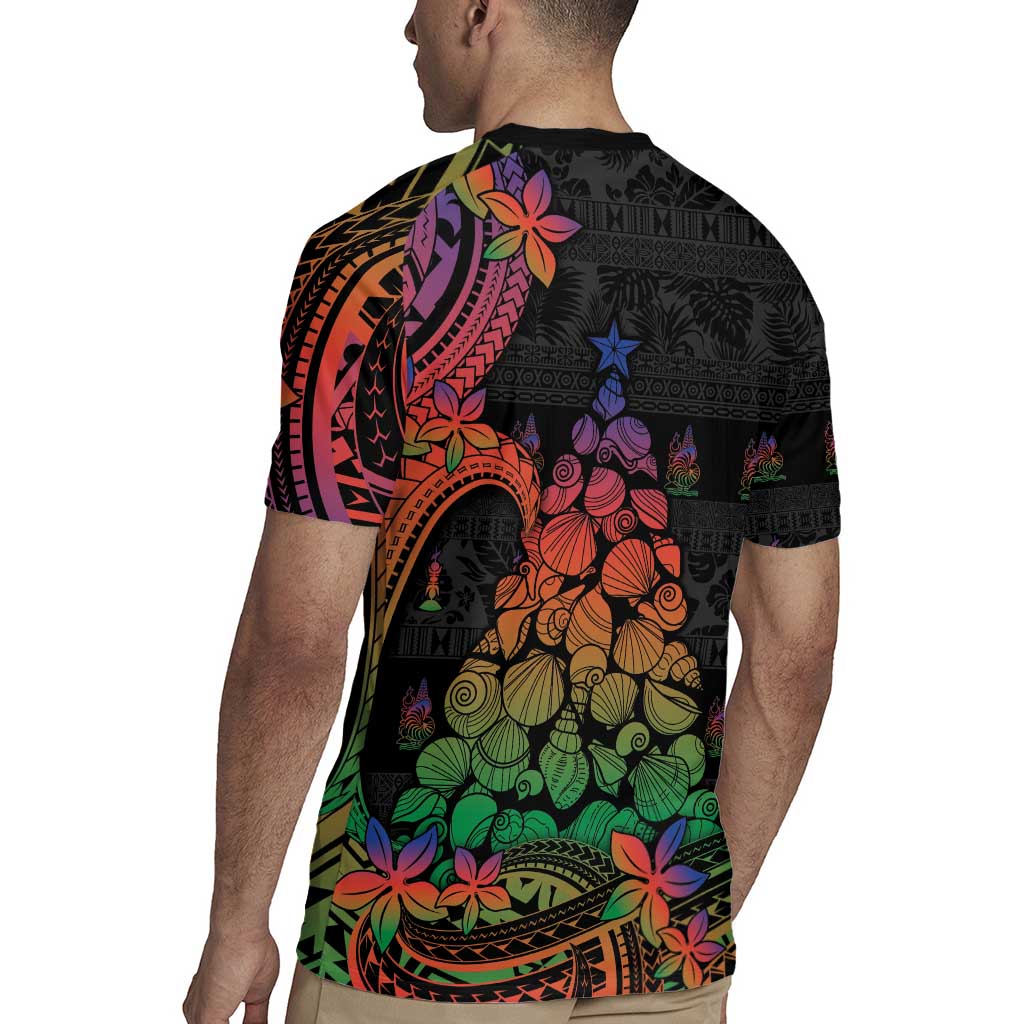 New Caledonia Christmas Rugby Jersey Seashell Xmas Tree Tribal Waves - Polynesian Pride